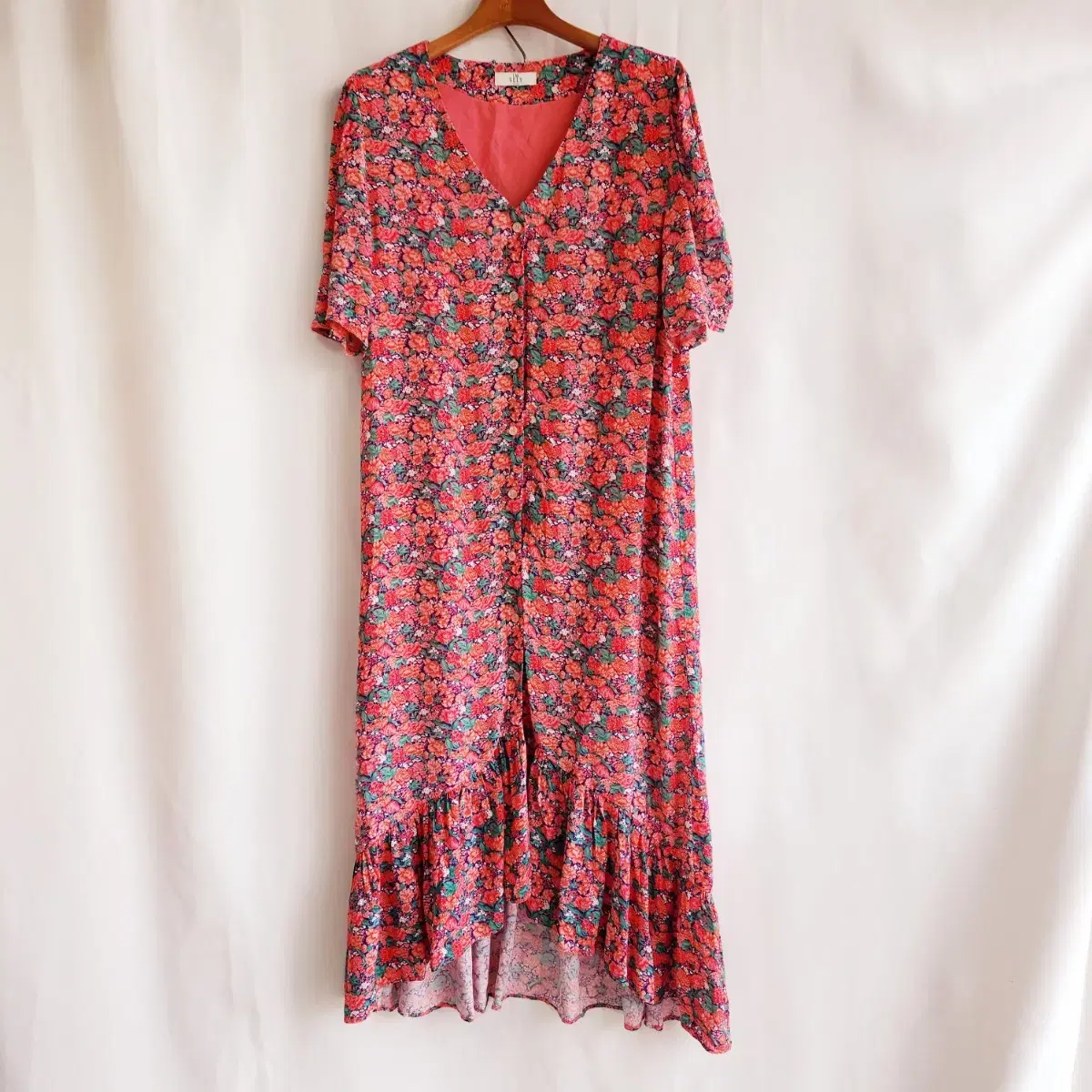 [Imvely] Rayon Flower V-Neck Lace Vahn Short-Sleeved ONEPIECE Free Size