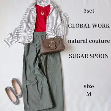 스트라이프 셔츠 슬리브리스 상의 SUGARSPOON 팬츠 코디 세트 M