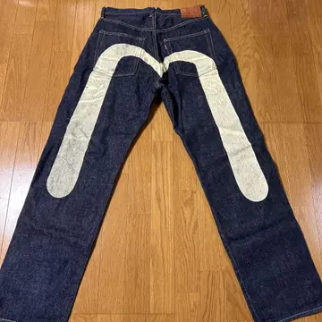 EVISU 청바지 다크 블루 데님 페인트 팬츠