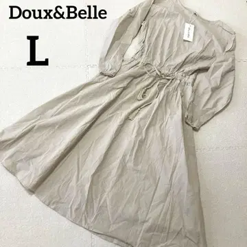 Doux&Belle 베이지 허리 조임 롱 원피스, 편안한 퍼프 슬리브