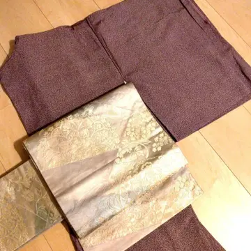 에도 코몬 기모노 보라색 오비 포함