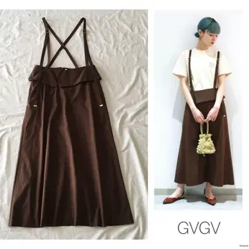 GVGV 미모레 기장 서스펜더 부착 롱 스커트 일본제