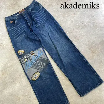 akademiks 아카데미크스 와펜 부착 스트레이트 와이드 데님 팬츠