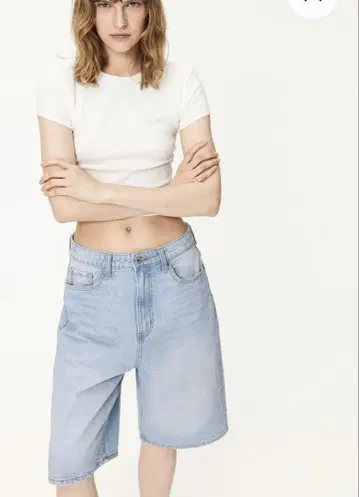 H&M Baggy 버뮤다 반바지 데님 하프 팬츠 블루