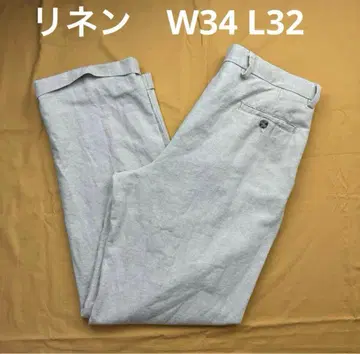 다커스 린넨 투 턱 트라우저 팬츠 W34 L32 아이보리