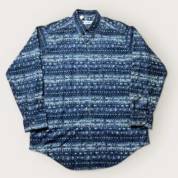 90년대 L.L.Bean 플란넬 셔츠 올 패턴 네이티브 무늬 네이비 블루