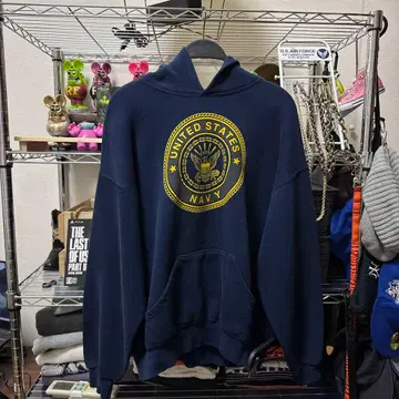 미 해군 후드 부착 후드티 네이비