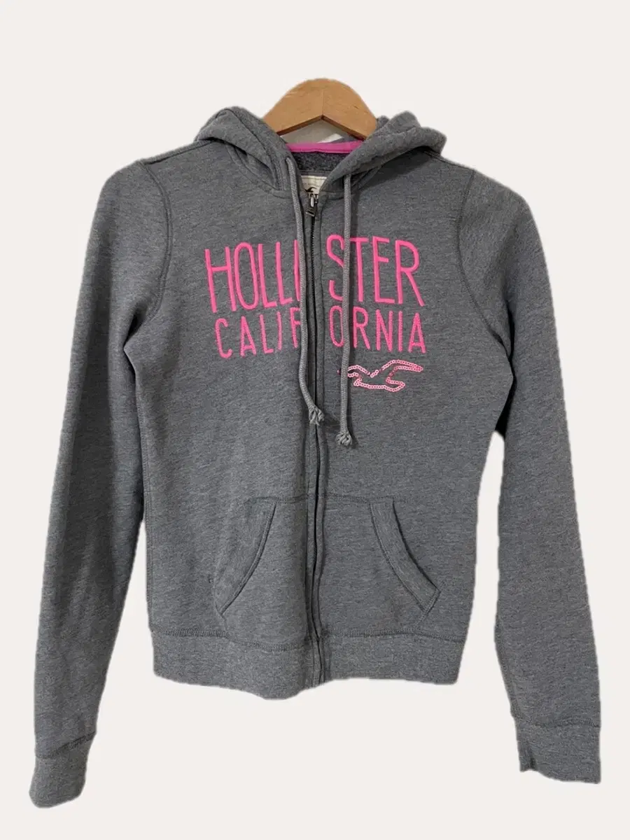 [Hollister] Pink Gray Hoodie Zip-Up