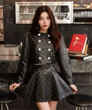 다리치 도트 가죽 숏 자켓