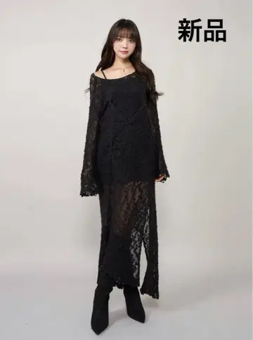 다리치 로우 게이지 디자인 니트 롱 원피스