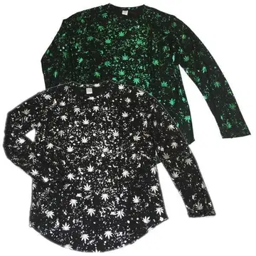 마리화나 L/S T SHIRT 메탈릭 프린트 데미지 롱 티셔츠 긴팔