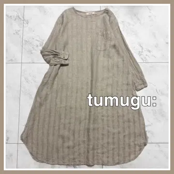 tumugu: 린넨 소재의 편안한 스트라이프 롱 원피스 린넨