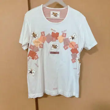 새상품급 핑크하우스 티셔츠 곰 와펜 반팔 화이트