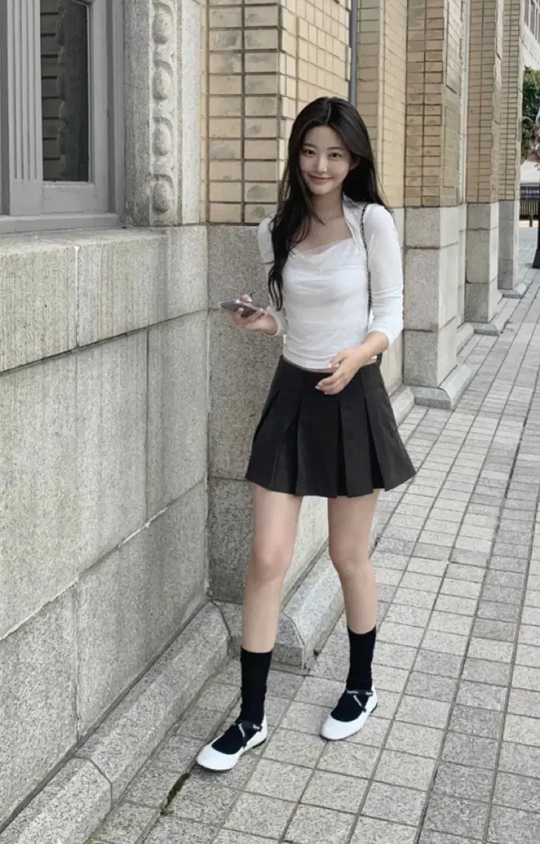 치마 스커트 제니오 girly pleats mini skirt_charc