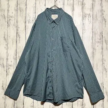 체크 무늬 긴 소매 셔츠 2XL 빅 사이즈 루즈핏 터콰이즈