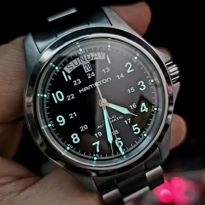 [품절 임박] 해밀턴 카키 필드 40mm 데이데이트 오토매틱 검판