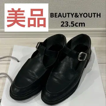 뷰티 앤 유스 T 스트랩 리사이클 가죽 로퍼 버클 부착