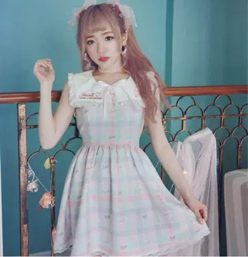 bobon21 원피스 체크 아이스크림 세일러 카라 백리본