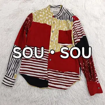 SOUSOU 소우소우 사카오 직물 다카시마 수축 셔츠 긴팔 밴드 카라