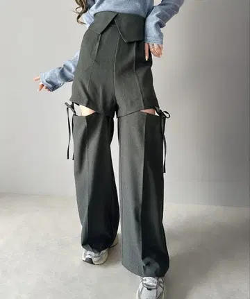 밀리 티켓 센터 프레스 하이웨스트 와이드 슬랙스 팬츠