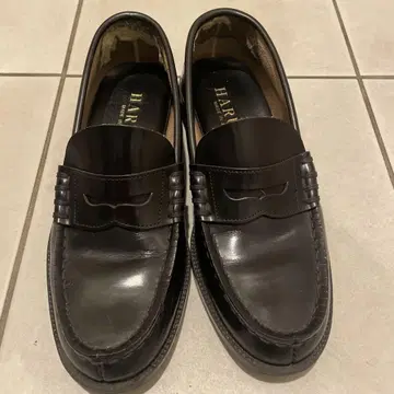 HARUTA 블랙 가죽 로퍼 낮은 힐 25cm