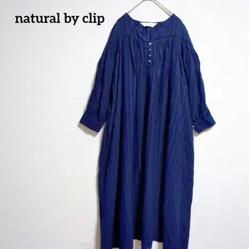 natural by clip 면 린넨 섀도우 체크 원피스 네이비 F