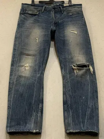 덴함 Grade Slim Jaf 데미지 및 리페어 가공 얼룩 가공 데님