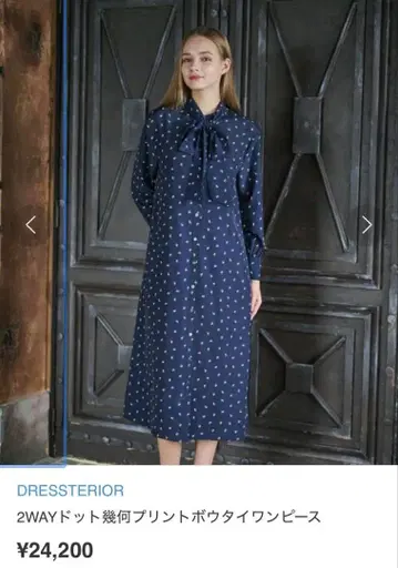 25SS DRESSTERIOR 2WAY 도트 기하 프린트 보타이 원피스