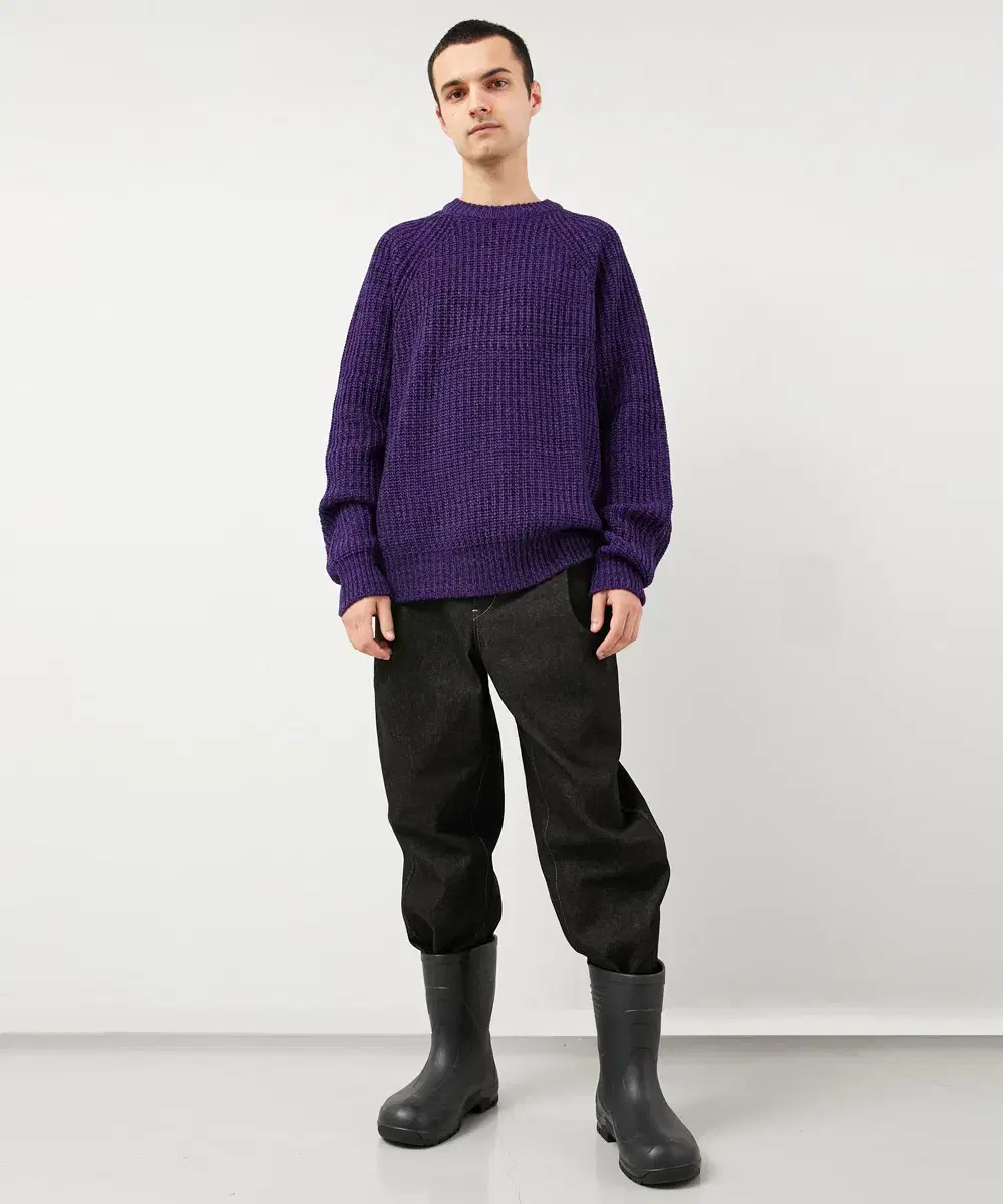 After-Fray solar Intarsia Knit Purple L size
