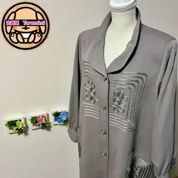 새상품급 일본 해바라기 미인 고급 롱 코트 XL 입체 자수 실버 그레이