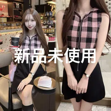 새상품 루미뇽 캔디 체크 패널 지퍼 원피스