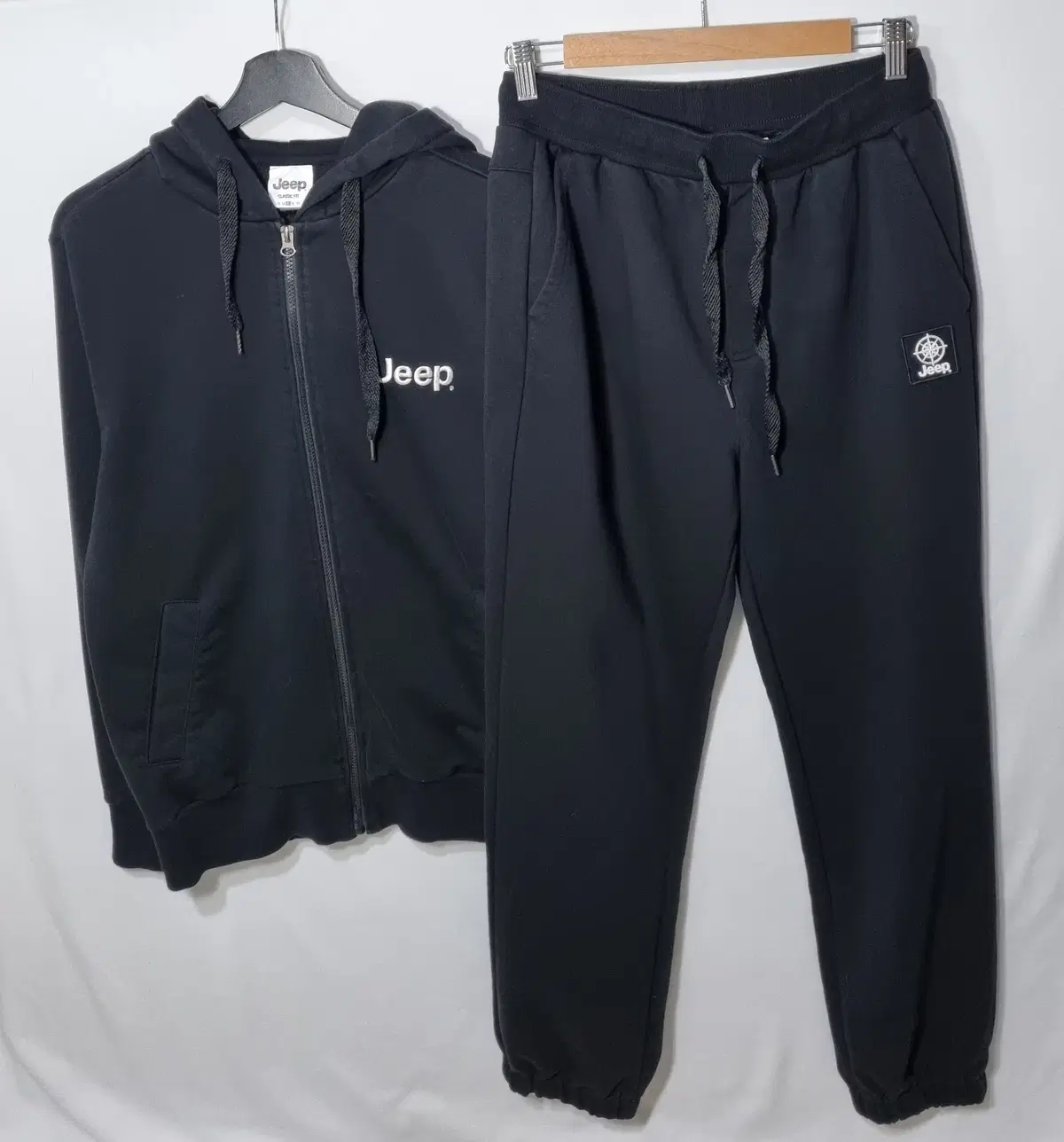 L (100) JEEP 지프 블랙 코튼 후드집업+조거팬츠 SET