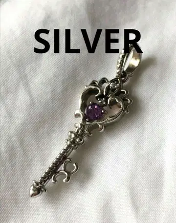 빈티지 자수정 실버 목걸이 SILVER 열쇠 모티브 하트