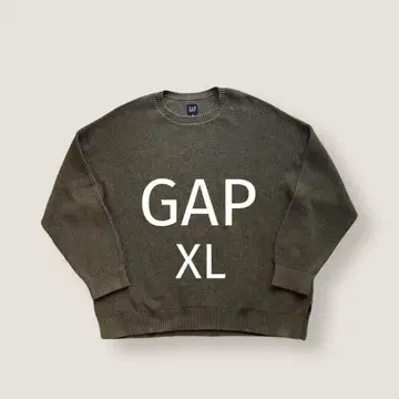 갭 무지 코튼 니트 XL 로우 게이지 스웨터 카키