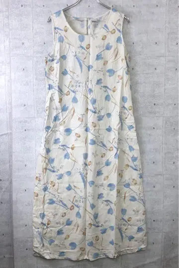 90년대 인도네시아산 구제 의류 튤립 무늬 슬리브리스 원피스