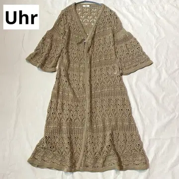 Uhr  노스탤지어 가디건 베이지 크로 셰 뜨개질 원사이즈