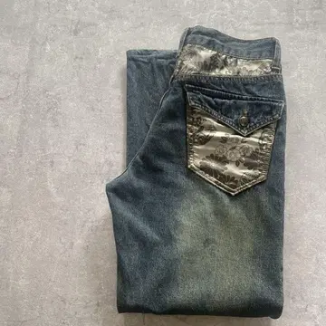 와이드 데님 물결무늬 자수 일본풍 패턴 청바지 XL 남성용