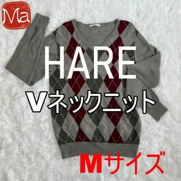 HARE 하레 아가일 무늬 V넥 스웨터 울 혼방 니트 M