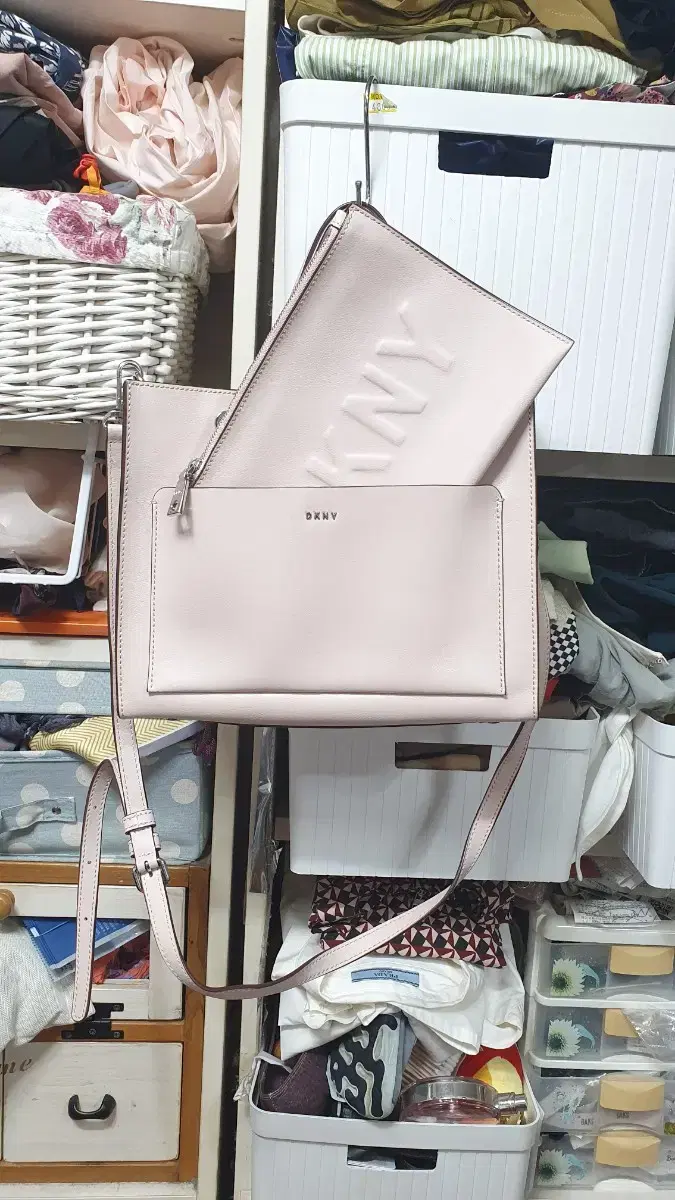 DKNY. Cowhide Tote Bag/ Shoulder Bag + Crossbody Bag:  2 pieces
