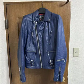 ACE LEATHER 파랑 더블 라이더 자켓