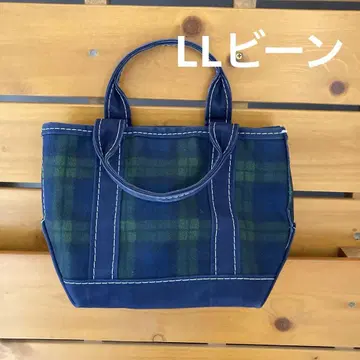 엘엘빈 네이비와 그린 체크 토트백