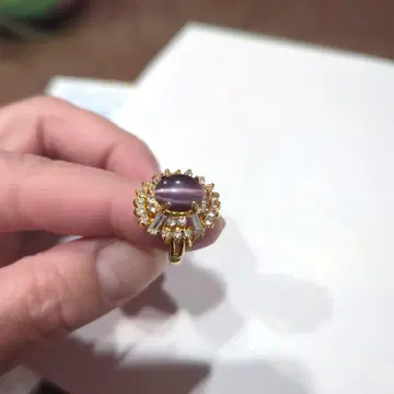 보라색 돌 클래식 반지 쇼와 레트로