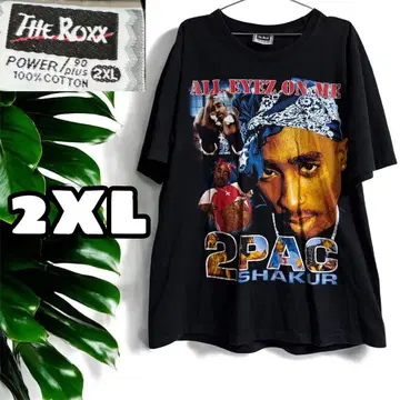 THE ROXX 2PAC 랩 티셔츠 반팔 블랙 랩 티셔츠