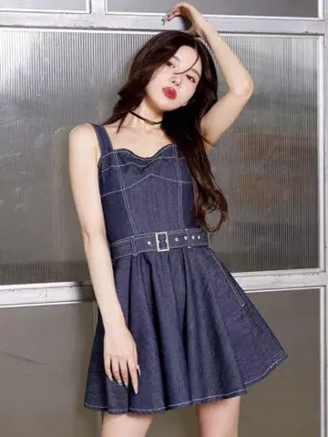 Darich 볼륨 플레어 데님 미니 원피스