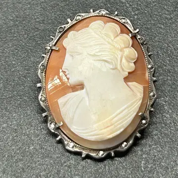 빈티지 사인 포함 쉘 카메오 브로치 및 펜던트 탑 홀마크 각인