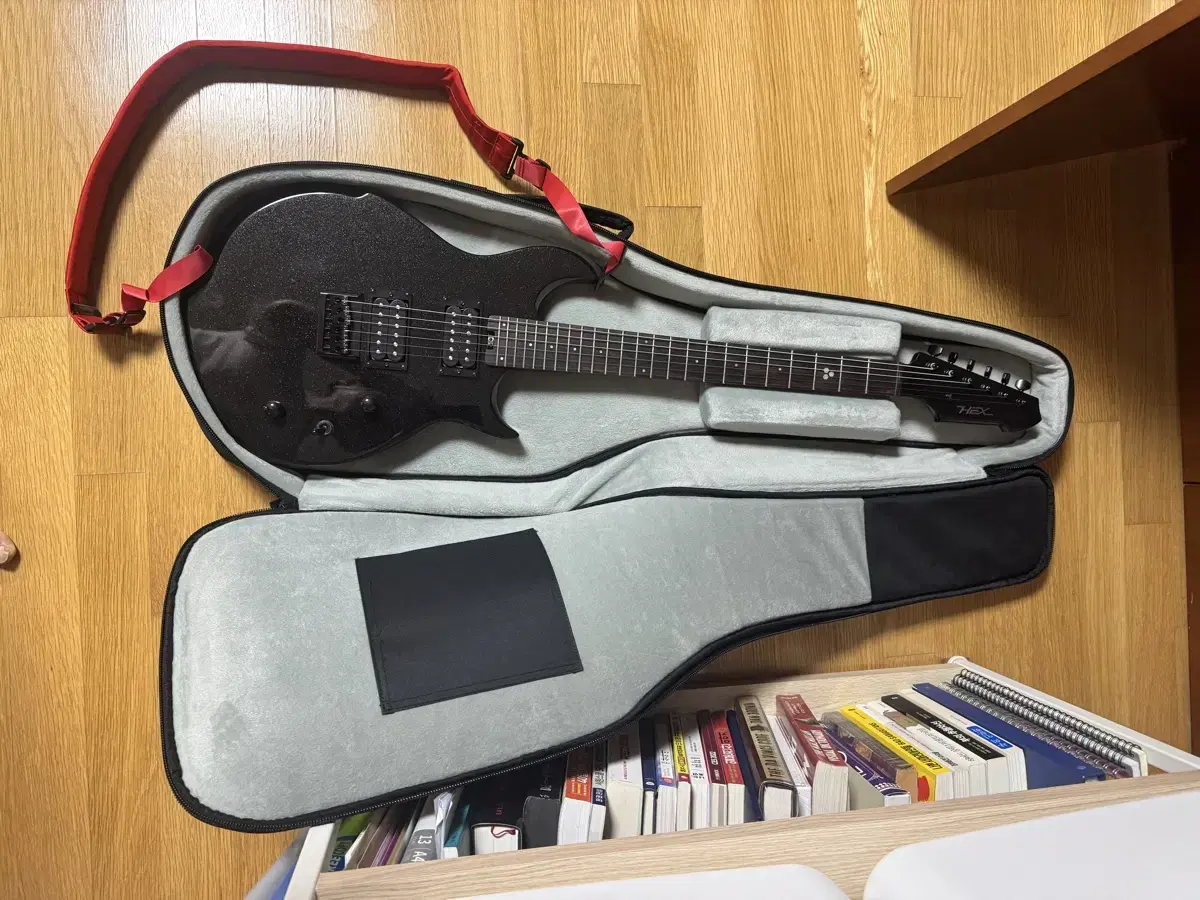 Hex w300 electric guitar + Cort amp cable + red shoulder strap
