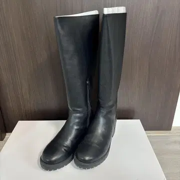 블랙 가죽 롱 부츠 사이드 지퍼