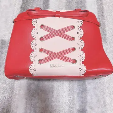 LIZLISA 뜨개질 리본 빨간색 핸드백