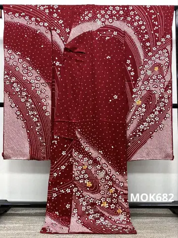 후리소데 가에히토에 츠리시메 금장식 금색 무늬 순실크 미재단품 8자형 깃