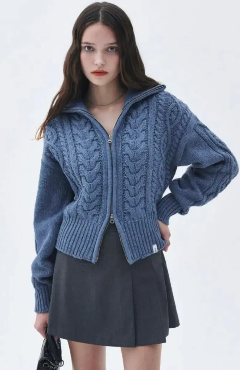 Cable knit zip-up cardigan (Chae Jungwon knit)